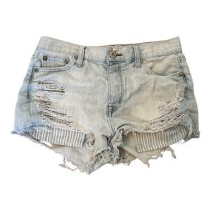 American Eagle Distressed Light Blue Denim Shorts vintage high rise festival